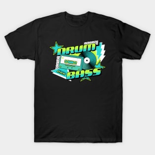 DRUM AND BASS  - 90s Steez (aqua/lime) T-Shirt